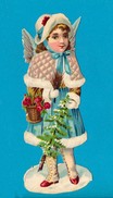 DECOUPIS GAUFRE, VICTORIAN SCRAP,  ANGE DE NOEL SAPIN,  CHRISTMAS ANGEL, TREE, ROSES, EX COND, Ca  6  X  16.5 Cm - Engel