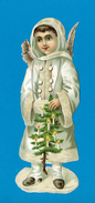 DECOUPIS LEGEREMENT GAUFRE, VICTORIAN SCRAP,  ANGE DE NOEL SAPIN, CHRISTMAS ANGEL, TREE CANDLE, VF COND,  H = 16.5 Cm - Engel