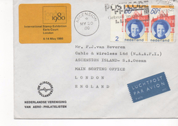 3099     Carta Aérea  Fechador, Ascension 1980, Viñeta London, Y Al Dorso Viñeta Aerophilatelic , Holanda - Briefe U. Dokumente