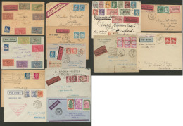 Poste Aérienne. Lot 1924-1946, 12 Plis "Par Avion", Affts, Obl, CS Et Destinations Diverses. - TB - Vide