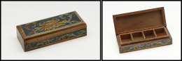 Boîte Bois Sculpté, Peinte Main, 4 Comp., 116x46x26mm. - TB - Stamp Boxes