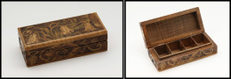 Boîte En Bois Sculpté "Modern Style", 4 Comp., 120x53x35mm. - TB - Cajas Para Sellos