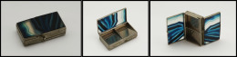 Boîte En Agate, Cerclage Métal Argenté, Ouverture Double Face, 4 Comp., 55x30x15mm. - TB - Stamp Boxes