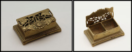Boîte Bronze, Couvercle Ajouré, Tournesol En Décor, 2 Comp., 87x55x32mm. - TB - Contenitore Per Francobolli