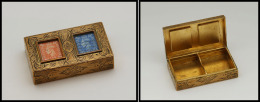 Boîte Anglaise En Bronze Doré, Couvercle Amovible à Fenêtre, 2 Comp., 74x42x18mm. - TB. - R (c - Contenitore Per Francobolli