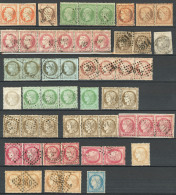1853-1875 (Poste), Valeurs Diverses Entre Les N°16 Et 60, Dont Paire Et Bande De Trois, Tous états - Collezioni