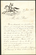 Lettre De 1865 à En-tête "Cavalier à Cheval", Dessin Main, Superbe - Unclassified