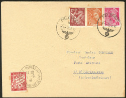 Nos 406 + 408 + 481, Obl Cad Feldpost 29.8.41 Sur Enveloppe Taxée (N°33) Pour La Baule. - TB - WW II