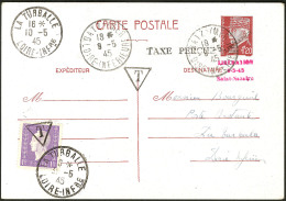 Saint Nazaire. Timbres Surchargés "LIBERATION".Entier 1.20f Obl Cad Batz 9.5.45, Pour La Turballe, Taxée P - War Stamps