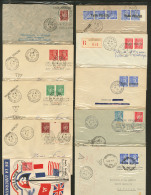 Saint Nazaire. Surchargés Griffe "TAXE PERCUE". 10 Enveloppes Dont Une Recommandée, Affts Divers Avec Ou S - War Stamps