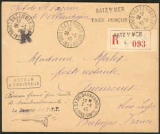 Saint Nazaire. Surchargés Griffe "TAXE PERCUE". Sur Enveloppe Sans Timbre, Recommandée, Avec Retour &agrav - War Stamps