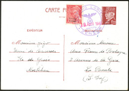 Entier Postal. CP 1,20f Brun (Mi. # P1) + Afft N°2, Obl Censure 19 Avril 45 Pour La Baule. - TB. - R (tirage 30) - War Stamps