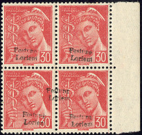 No 2, Bloc De Quatre Bdf, + Une Surcharge à Cheval Sur 2 Ex, Superbe - War Stamps