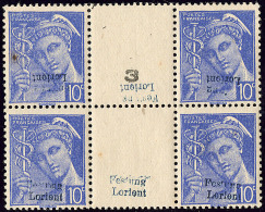 No 1, Bloc De Quatre Interpanneaux Dont Deux Ex Surcharge Renversée, Un Ex Aminci, Les Autres TB - War Stamps