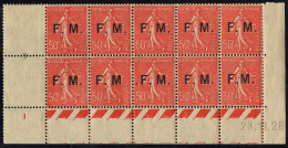 FRANCHISE MILITAIRE. No 6, Bloc De Dix Bas De Feuille Avec Cd 28.11.28 Et Variétés B, C Et D. - TB - Military Postage Stamps