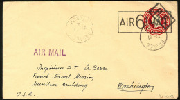 Richelieu. Marseille. No 15, Sur Entier 2c Rouge Surchargé "AIR 6c MAIL", Obl Poste Navale 15-12, Pour Washington - Military Airmail