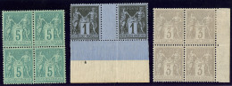 Nos 75 Bloc De Quatre, 83 Paire Interpanneaux Bdf, 87 Bloc De Quatre (deux Ex *). - TB - 1876-1878 Sage (Type I)