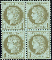 No 50, Vert Olive Sur Bleuté, Bloc De Quatre. - TB - 1871-1875 Ceres