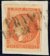 No 48d, Orange Vif, Obl Griffe "Francia/Via Di Mare", Sur Son Support. - TB (cote Maury 2009) - 1870 Bordeaux Printing