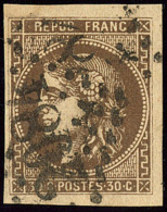 No 47c, Brun Noir, Obl Gc Lourde Mais TB - 1870 Bordeaux Printing