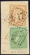 Nos 42IIu (vert Jaune) + 36, Obl Gc 2847 Sur Petit Fragment. - TB - 1870 Bordeaux Printing