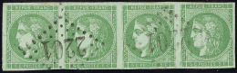 No 42IIg, Bande De Quatre (filet Touché Sur L'ex De Gauche) Obl Gc 2201. - TB - 1870 Bordeaux Printing