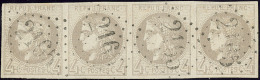 No 41II, Bande De Quatre Obl Gc 2165, Pli Sur Un Ex Mais Jolie Pièce. - TB - 1870 Bordeaux Printing