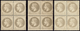 Nos 27I Bloc De Quatre, 27IIa (deux Blocs De Quatre), 4 Ex **. - TB, B Ou Pd - 1863-1870 Napoleon III With Laurels