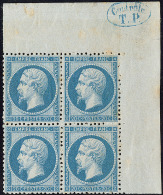 No 22, Bloc De Quatre Cdf Avec "Contrôle TP", Froissure D'origine Sur 3 Ex Mais Le Timbre Cdf Est TB - 1862 Napoleone III