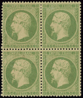 No 20a, Vert-jaune Sur Verdâtre, Bloc De Quatre, Très Frais. - TB - 1862 Napoleone III