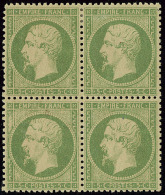 No 20a, Vert-jaune Sur Verdâtre, Bloc De Quatre, Très Frais. - TB - 1862 Napoléon III.