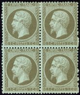 No 19, Olive, Bloc De Quatre (deux Ex ** Et Froissure), Dentelure Irrégulière Sinon TB - 1862 Napoleone III