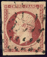 No 18a, Carmin Clair, Obl Gros Points, Jolie Pièce. - TB. - RR - 1853-1860 Napoleon III