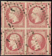 No 17B, Rose, Bloc De Quatre, Quatre Voisins, Froissure Sur La Paire Supérieure Sinon TB - 1853-1860 Napoléon III