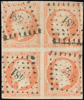 No 16a, Orange Pâle, Bloc De Quatre Obl Pc 481. - TB - 1853-1860 Napoleon III