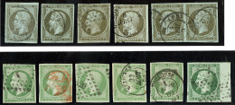 Nos 11 (6 Dont Paire), 12 (5), 12c (pli), Nuances Et Obl. - TB Ou B - 1853-1860 Napoléon III