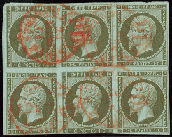 No 11, Bloc De Six Obl Cad Rouge Des Imprimés, 2 Ex Touchés En Bas Sinon TB - 1853-1860 Napoléon III
