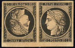 Tête-bêche. No T3b, Noir Sur Chamois Clair, Paire Bdf (cases 148-149), Superbe. - RR - 1849-1850 Cérès