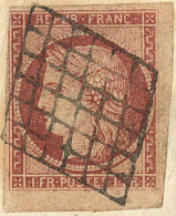 Rouge Brun. No 6A (Maury 7d), Petit Cdf, Filet Touché à Gauche, Obl Grille Sur Petit Fragment Avec Cad 13 - 1849-1850 Ceres