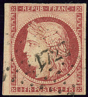 No 6c, Carmin Clair, Obl Pc 1727, Pelurage Au Verso Mais TB D'aspect - 1849-1850 Ceres