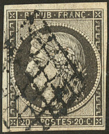 No 3j, Gris-noir Sur Jaune, Obl Grille. - TB - 1849-1850 Cérès