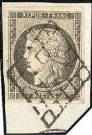 No 3i, Gris, Obl Grille Sur Petit Fragment, Très Léger Pli D'angle Mais Belle Nuance. - TB - 1849-1850 Ceres