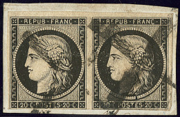 Oblitérations Sur 20c Noir. Croix épaisse De Troyes, Sur N°3 Paire (touchée En Bas) Sur Support - 1849-1850 Ceres