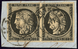 Oblitérations Sur 20c Noir. Petit Cad 15. 10 Janv De St Quentin, Sur N°3 Paire, Sur Support. - TB - 1849-1850 Ceres