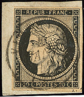Oblitérations Sur 20c Noir. Petit Cad 15. 4 Janv 49 De Vimoutiers, Sur N°3 Sur Support. - TB - 1849-1850 Cérès