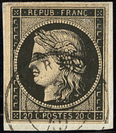 Oblitérations Sur 20c Noir. Petit Cad 15.  2 Janv 49 De Gorron, Sur N°3 Sur Support. - TB - 1849-1850 Cérès