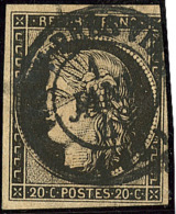 Oblitérations Sur 20c Noir. Petit Cad 15. 1er Janv 49 De Vassey Près Vire, Sur N°3 Def, Très Be - 1849-1850 Cérès