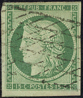 No 2, Vert, Un Voisin, Obl Grille Sans Fin. - TB. - R - 1849-1850 Cérès