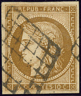 No 1d, Bistre Verdâtre Très Foncé, Obl Grille, Jolie Pièce. - TB. - R - 1849-1850 Cérès