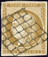 No 1c, Bistre-verdâtre, Obl Grille, Belle Nuance. - TB - 1849-1850 Cérès
